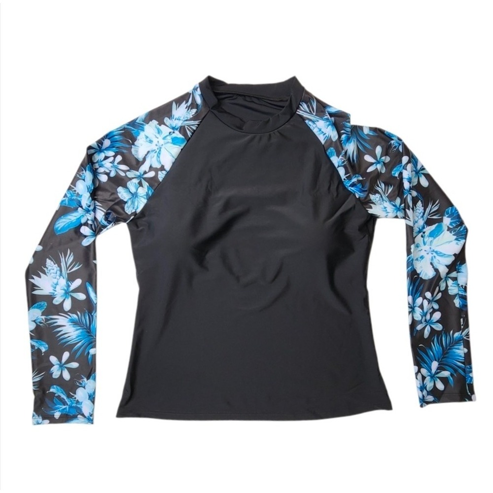 Women's Floral Sleeve Padded Rash Guard Swim Top & Shorts Set 2pcs Size XL